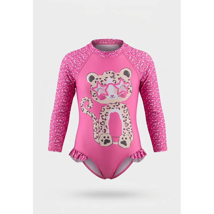 Traje Baño Entero Leopardo Niña Rosado 1
