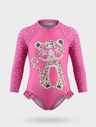Traje Baño Entero Leopardo Niña Rosado