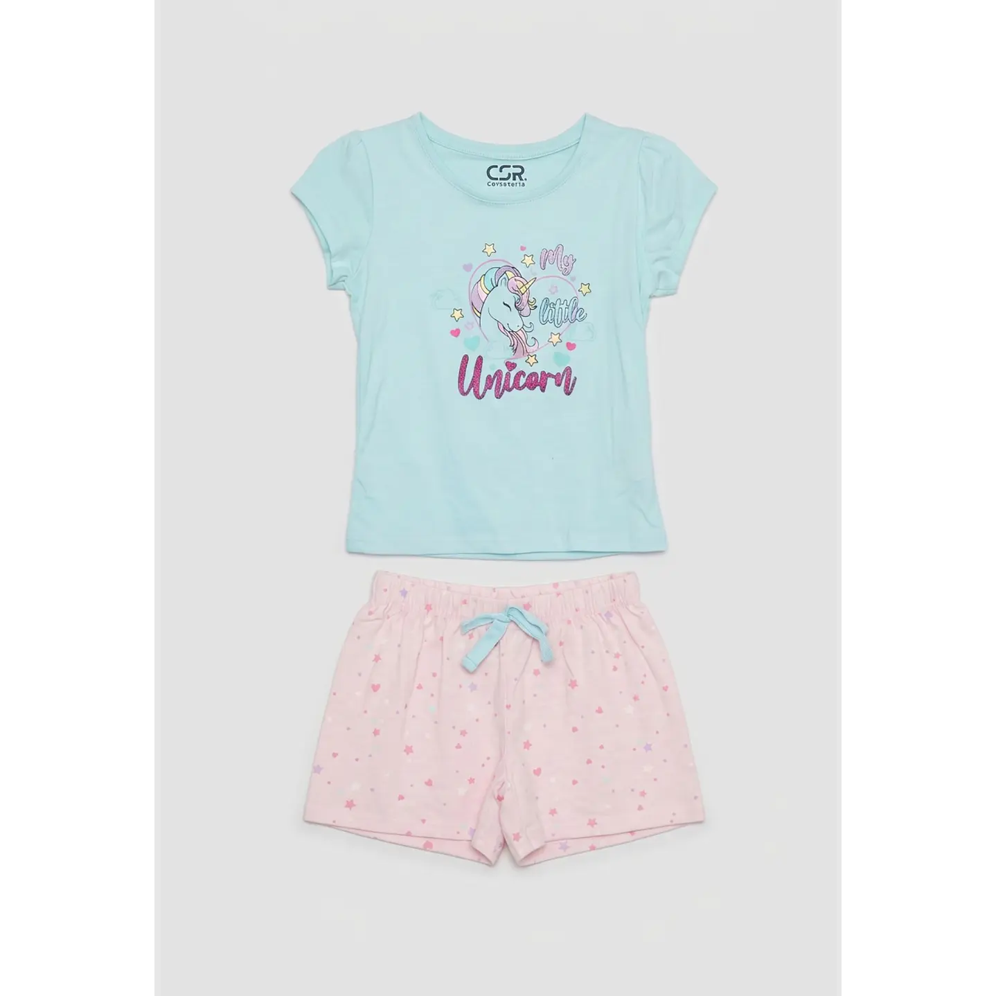 Pijama Corto Unicornio Niña Celeste 1