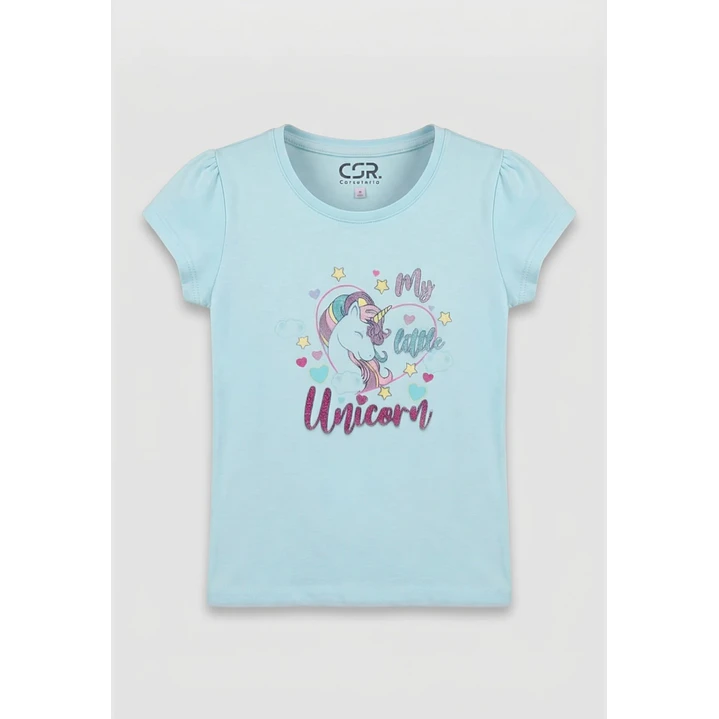 Pijama Corto Unicornio Niña Celeste 2
