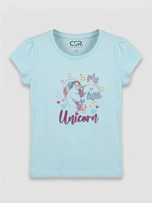 Pijama Corto Unicornio Niña Celeste