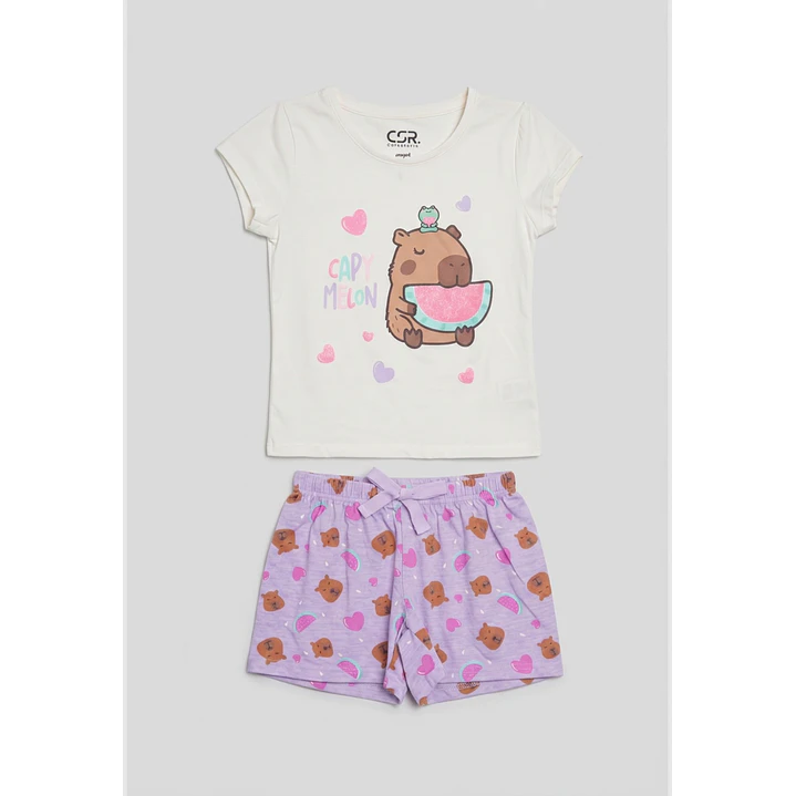 Pijama Corto Capibara Niña Morado 1