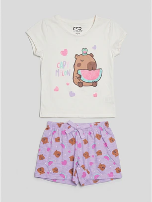 Pijama Corto Capibara Niña Morado