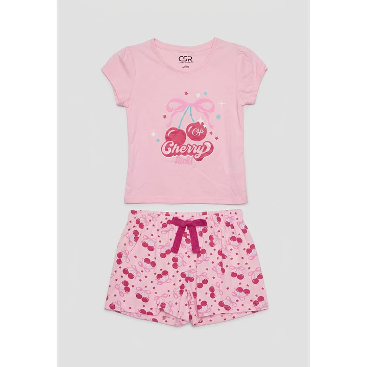 Pijama Corto Cherry Niña Rosado 1