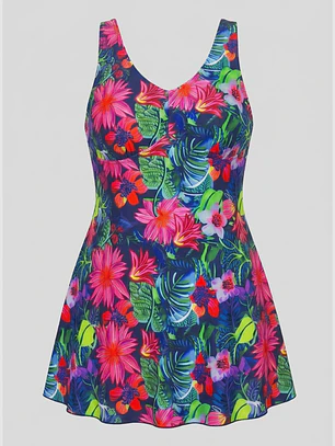 Traje De Baño Floral Mujer Azul 