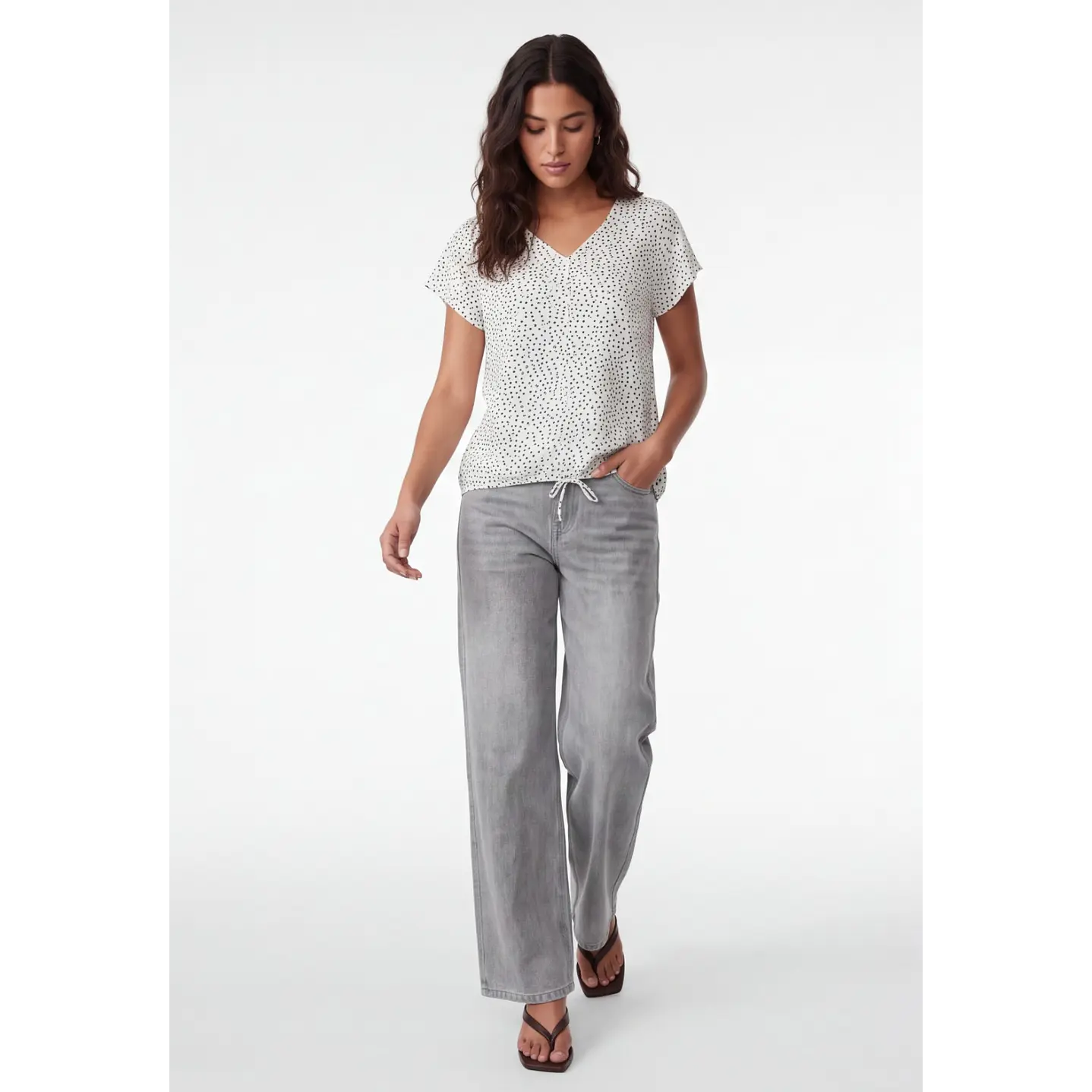Polera Lunares Mujer Blanco 1