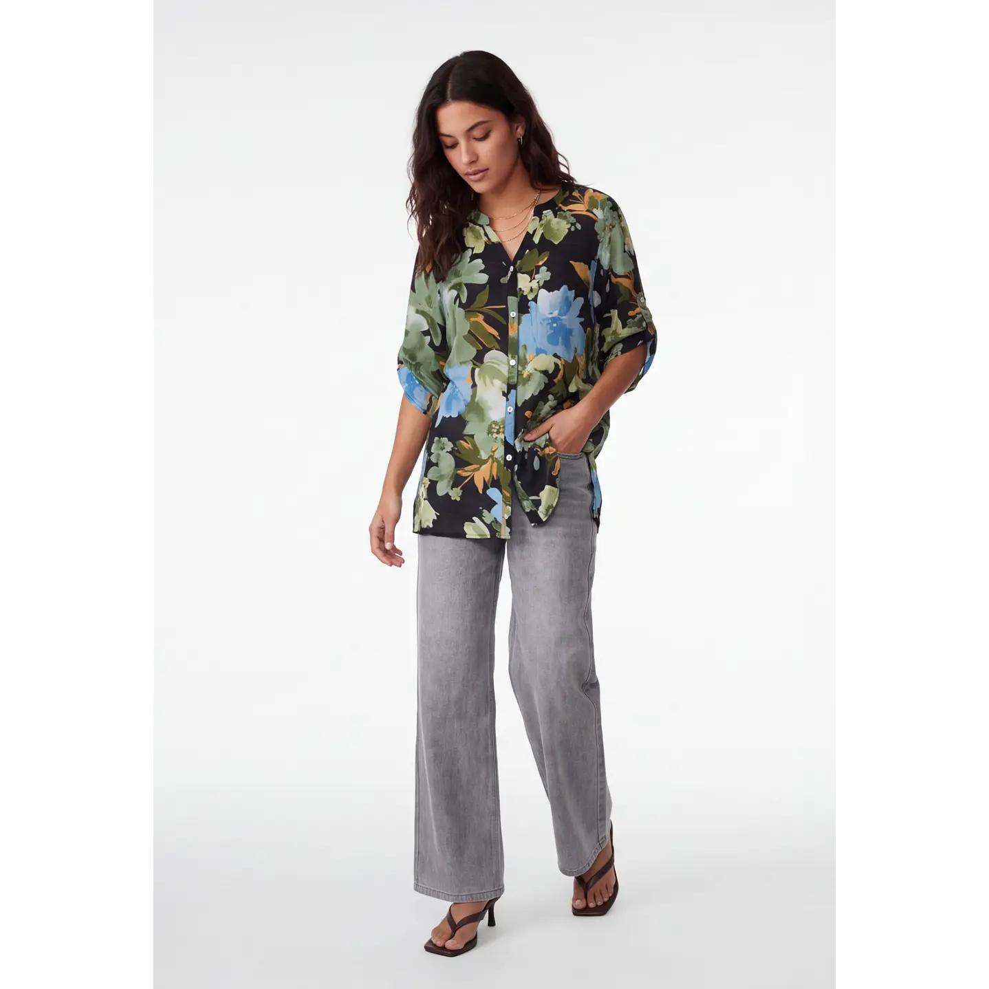 Blusa Flores Mujer Negro 1