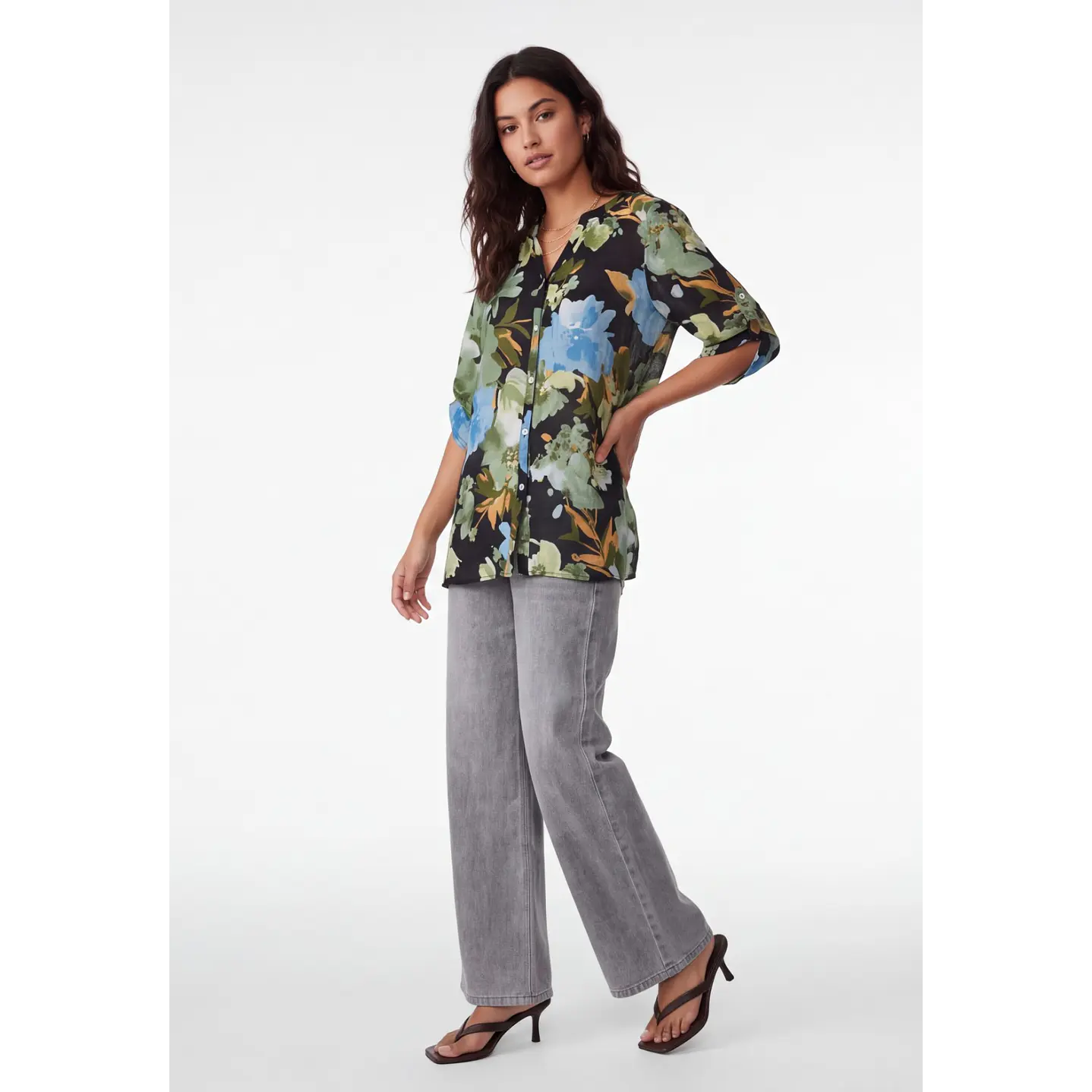 Blusa Flores Mujer Negro 3