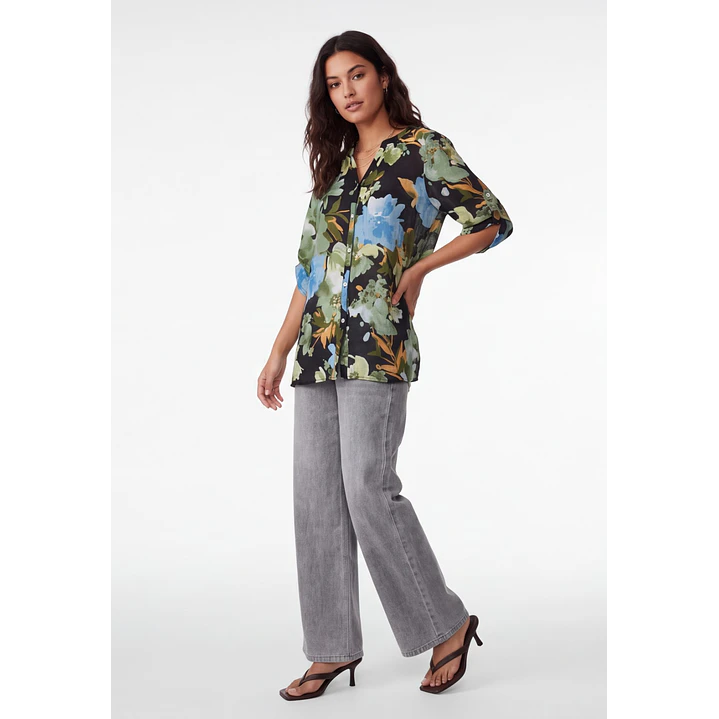 Blusa Flores Mujer Negro 3