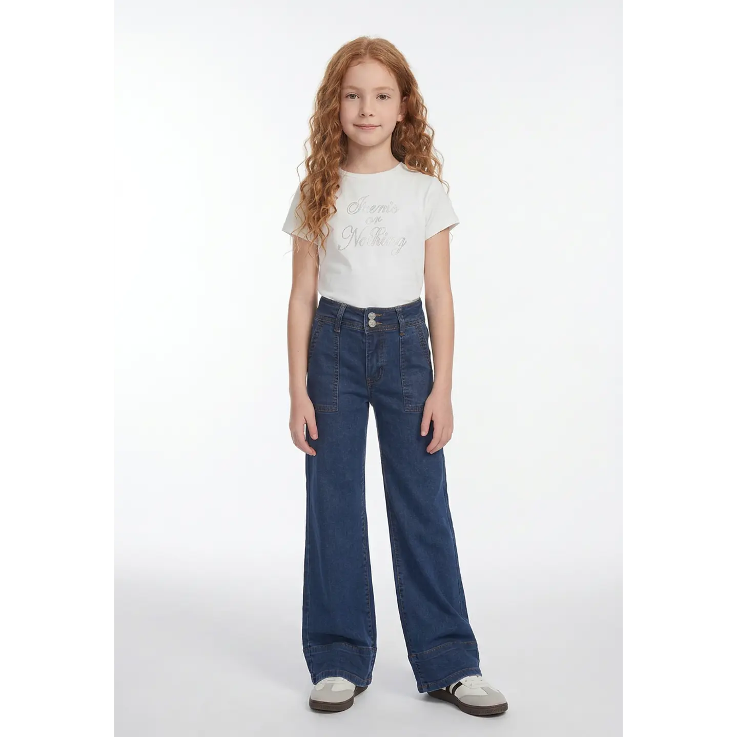 Jeans Botones Wide Leg Niña Azul 3