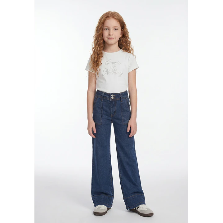 Jeans Botones Wide Leg Niña Azul 3
