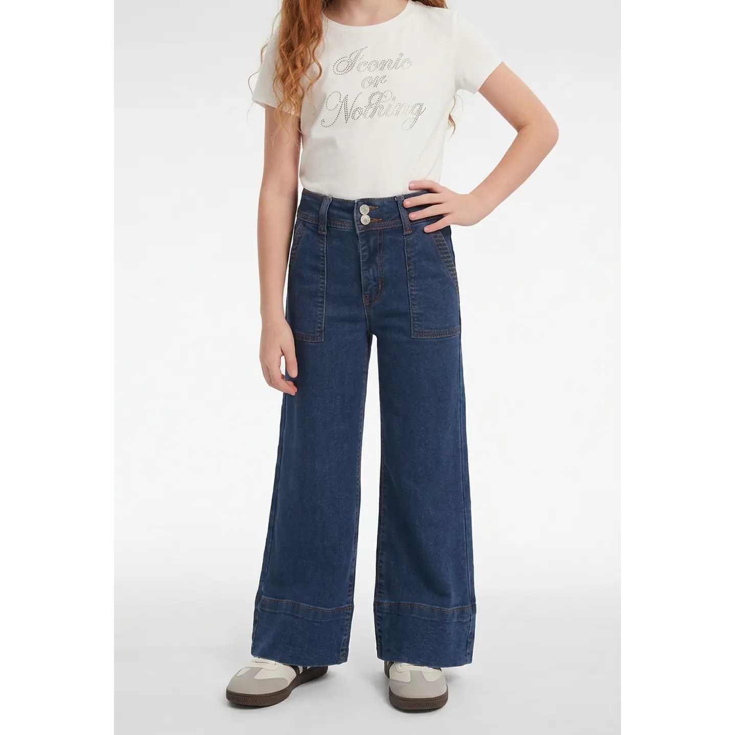 Jeans Botones Wide Leg Niña Azul 1