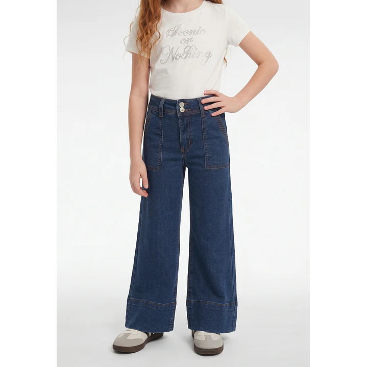 Jeans Botones Wide Leg Niña Azul 1