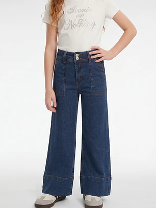 Jeans Botones Wide Leg Niña Azul