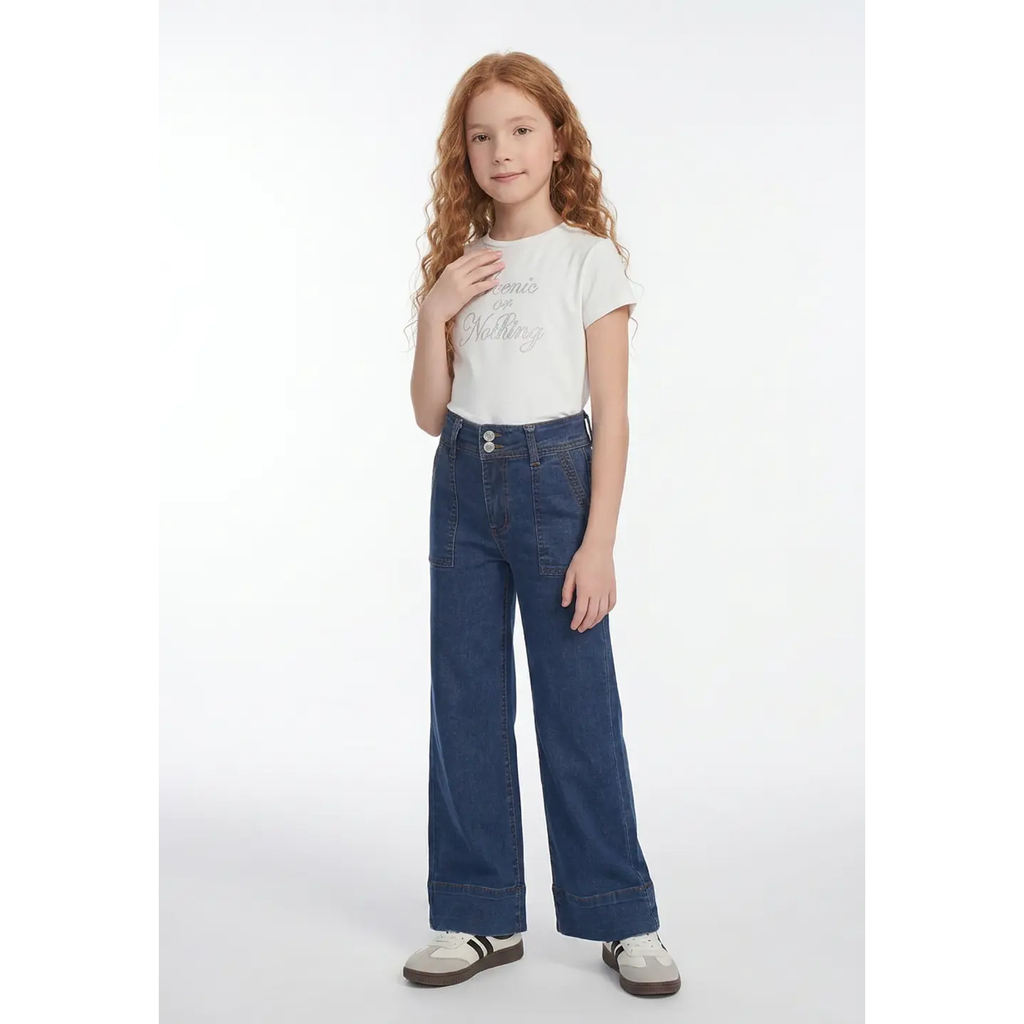 Jeans Botones Wide Leg Niña Azul 4