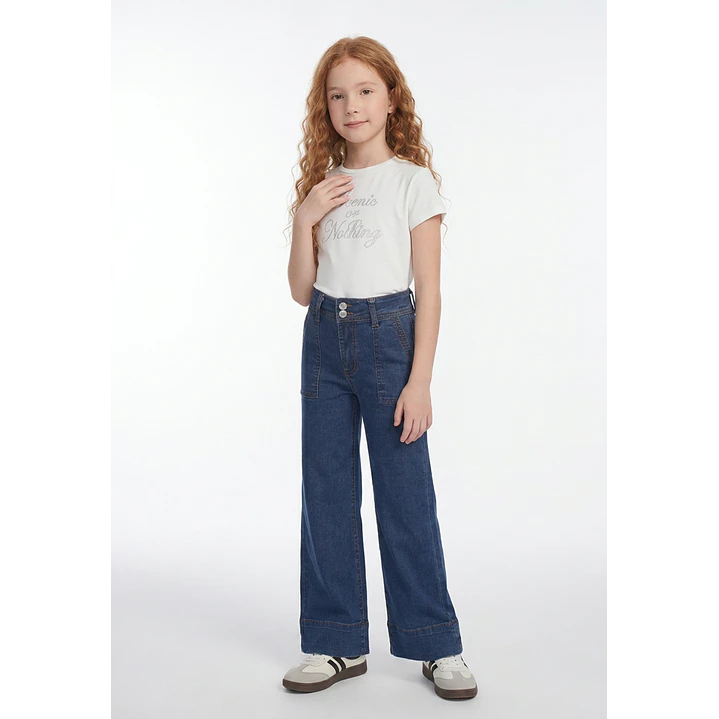 Jeans Botones Wide Leg Niña Azul 4