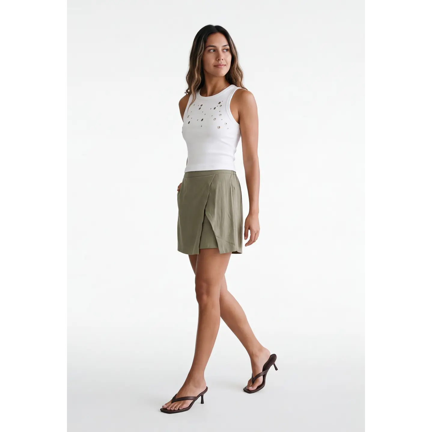 Falda Skort Viscosa Mujer Verde 3