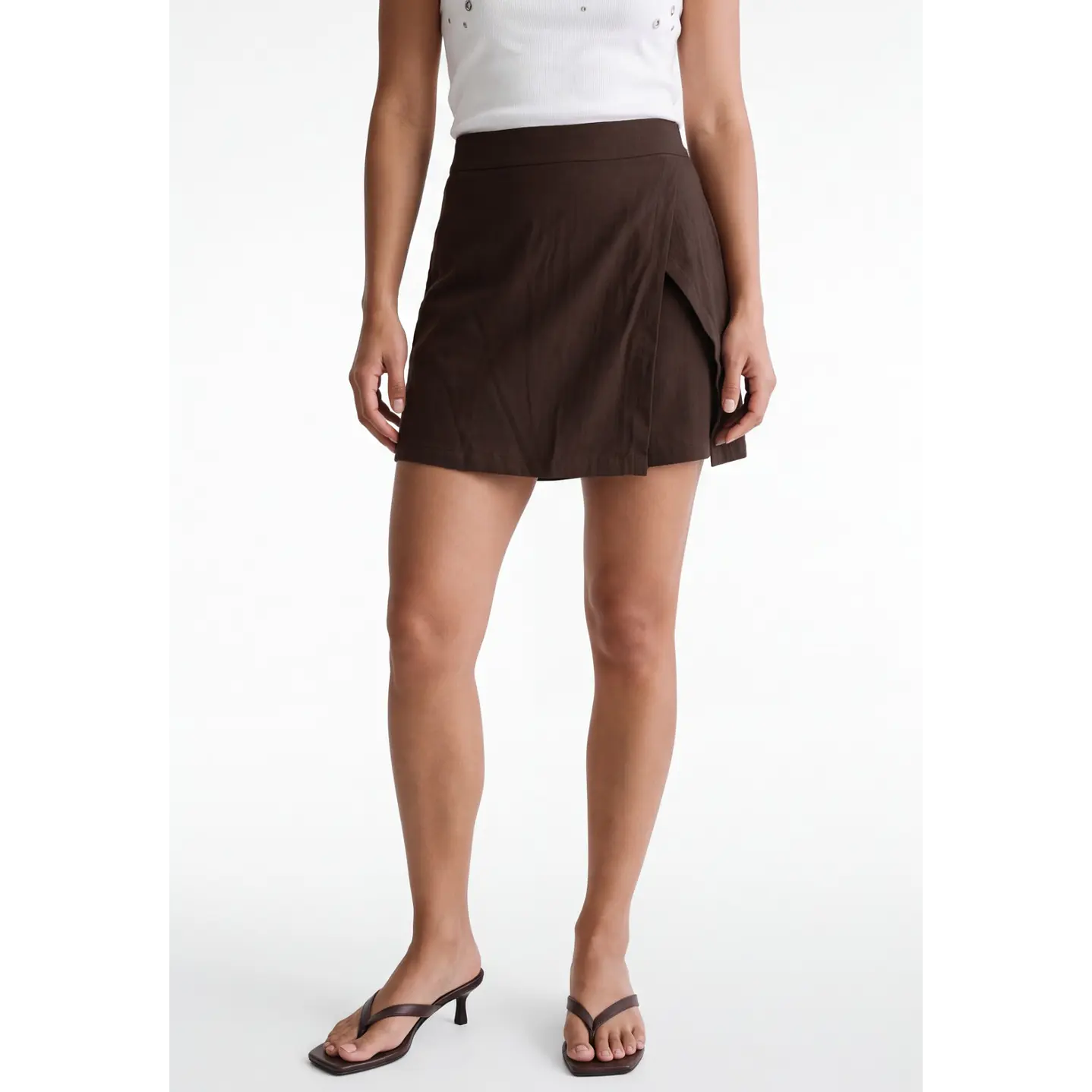 Falda Skort Viscosa Mujer Café 1