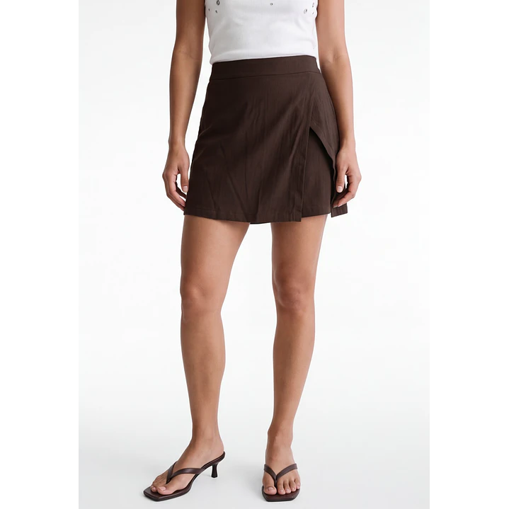 Falda Skort Viscosa Mujer Café 1