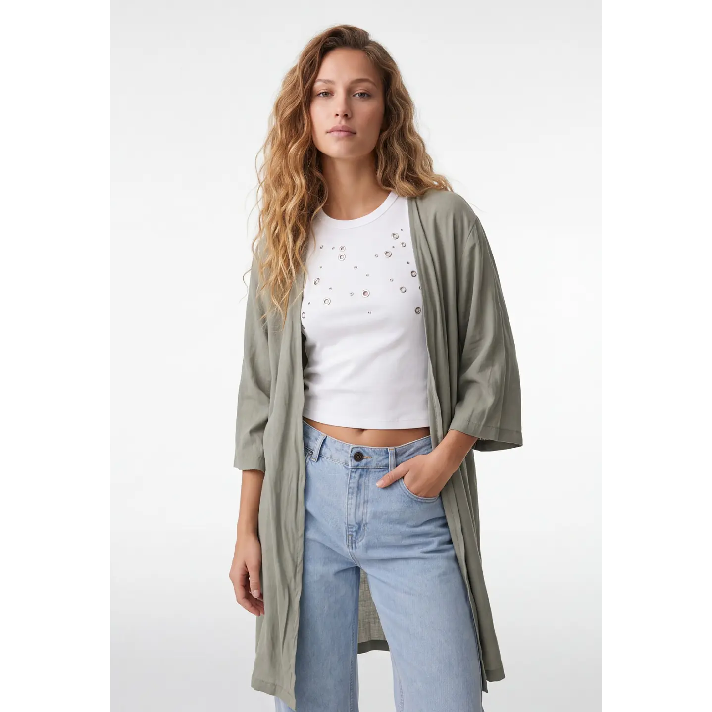 Tapado Liso Mujer Manga 3/4 Verde 1