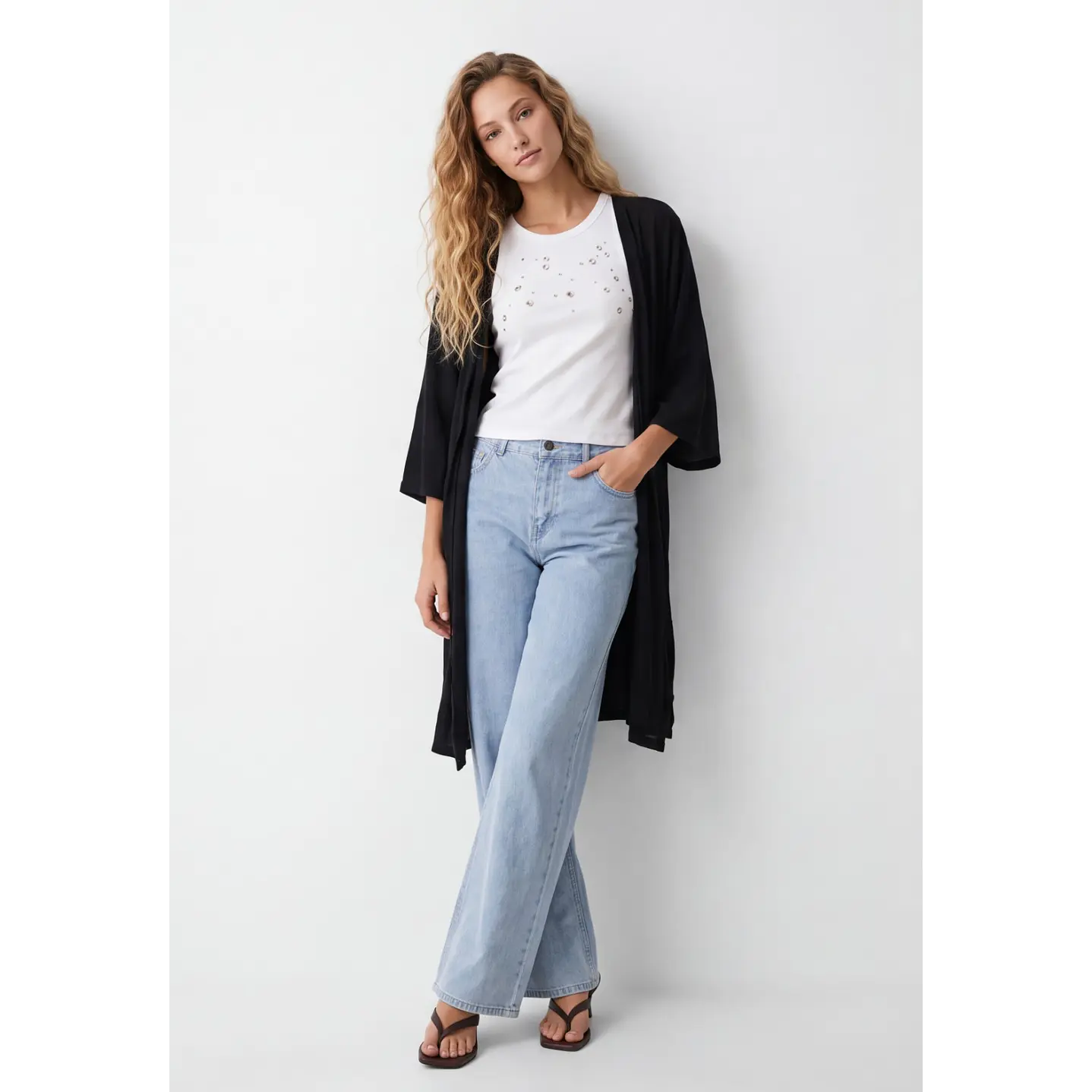 Tapado Liso Mujer Manga 3/4 Negro 3