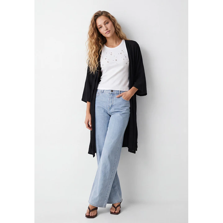 Tapado Liso Mujer Manga 3/4 Negro 3