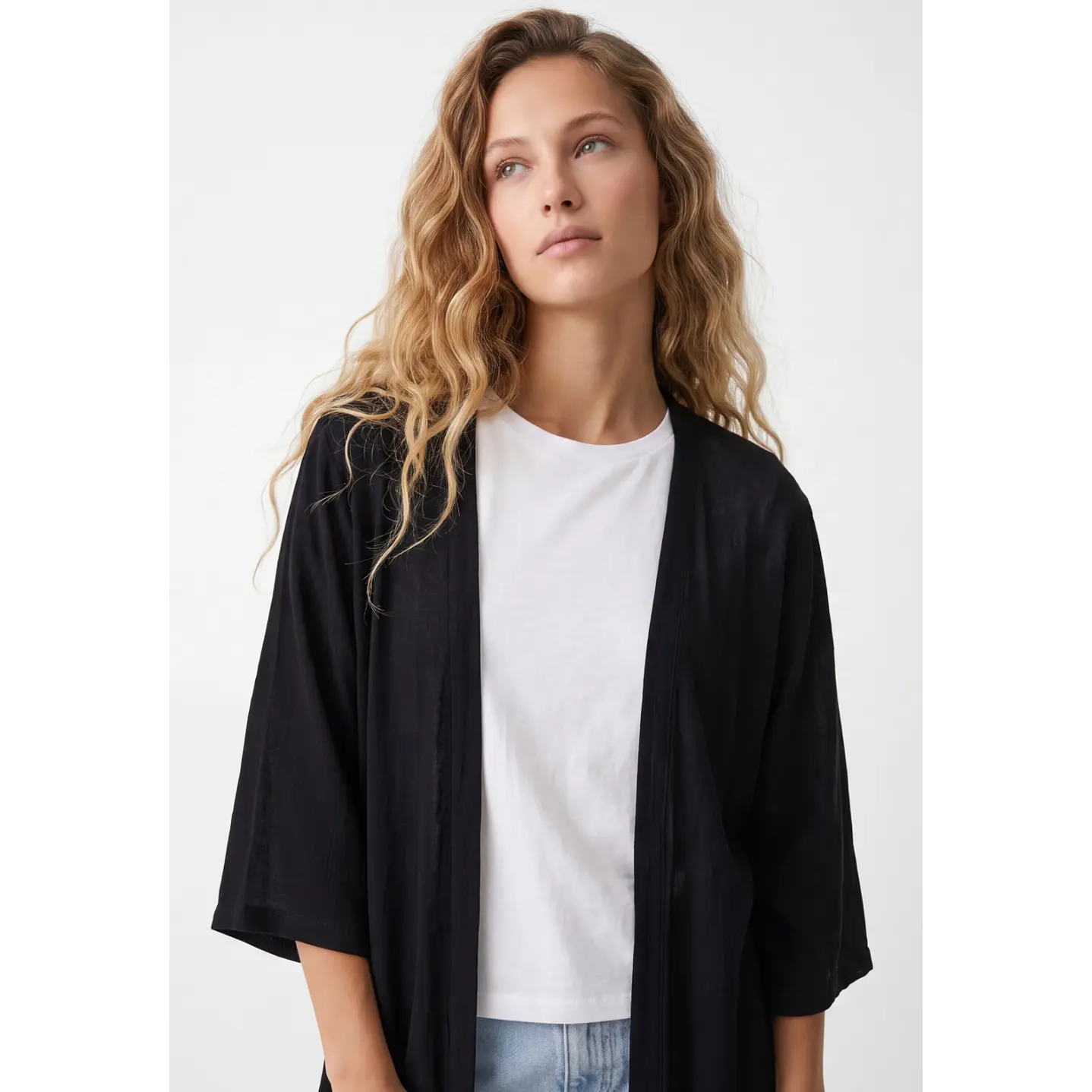 Tapado Liso Mujer Manga 3/4 Negro 4
