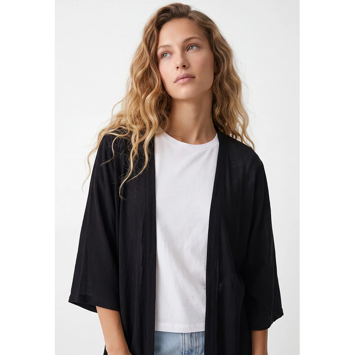 Tapado Liso Mujer Manga 3/4 Negro 4
