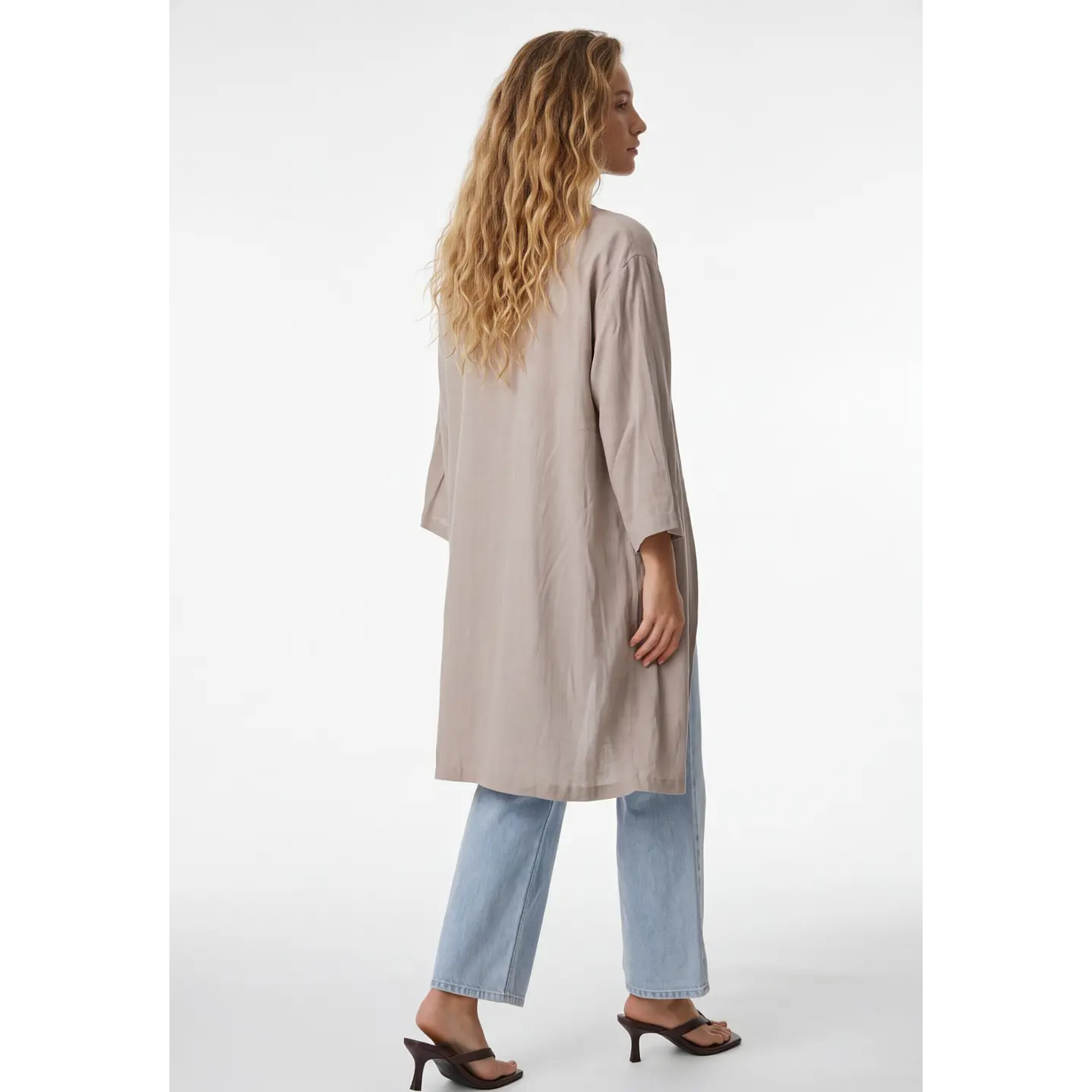 Tapado Liso Mujer Manga 3/4 Beige 2