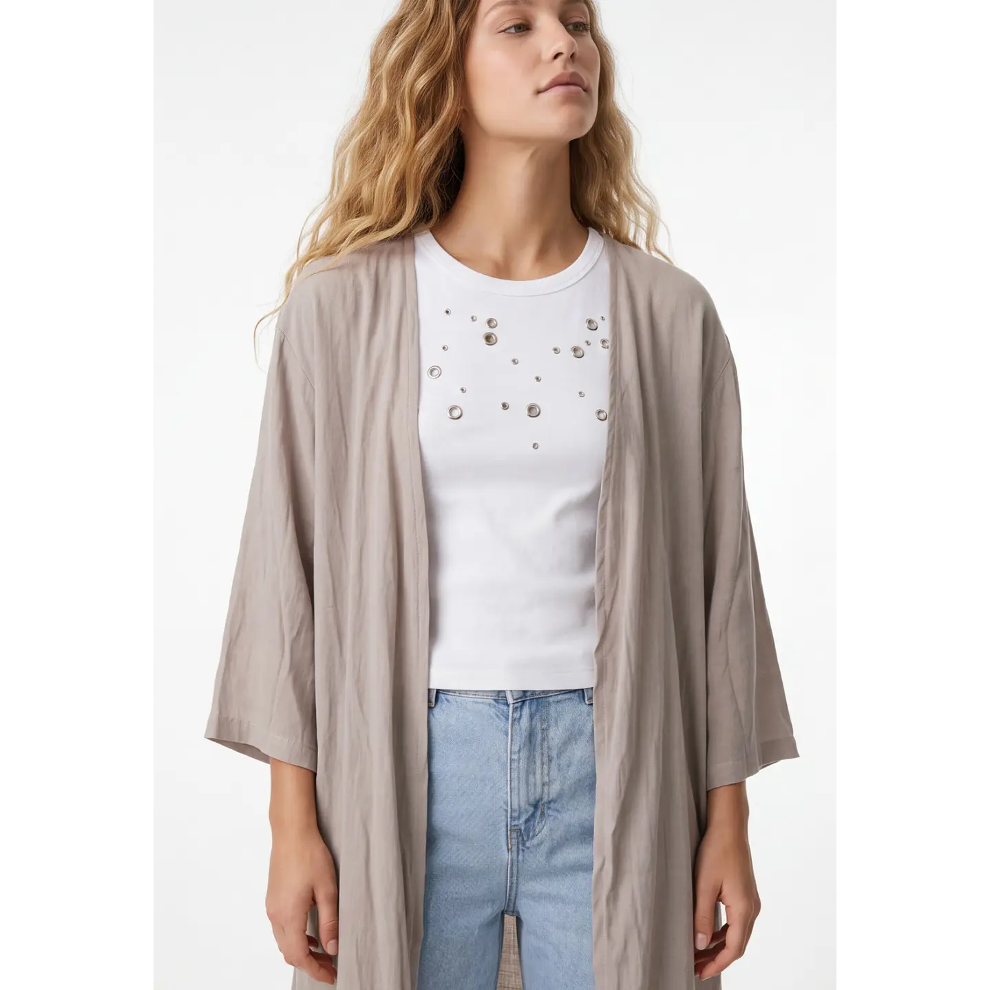 Tapado Liso Mujer Manga 3/4 Beige 4