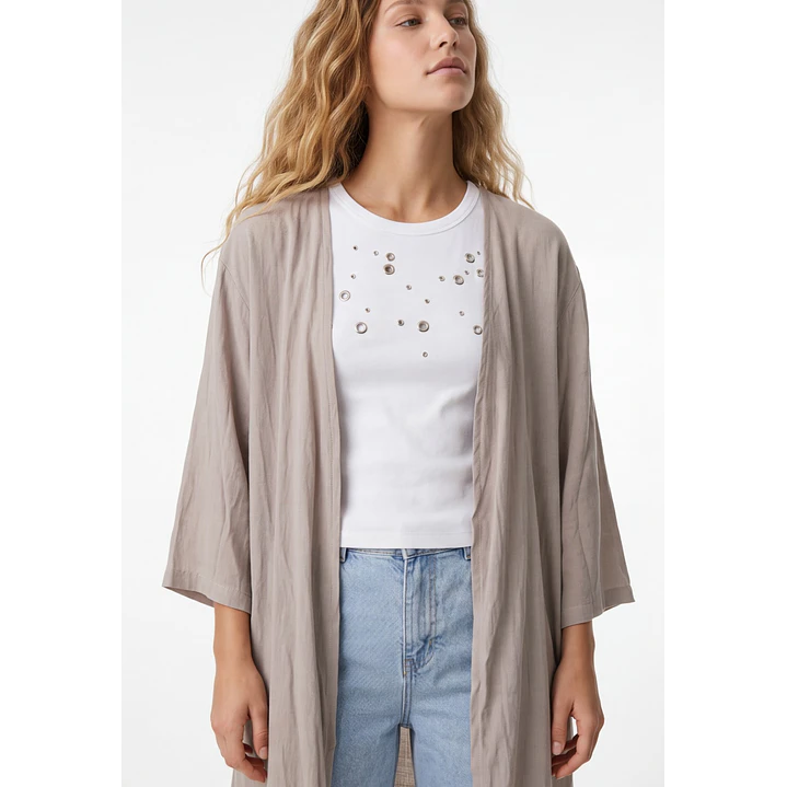 Tapado Liso Mujer Manga 3/4 Beige 4