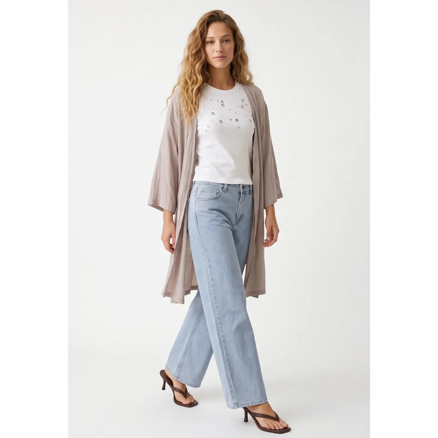 Tapado Liso Mujer Manga 3/4 Beige 3