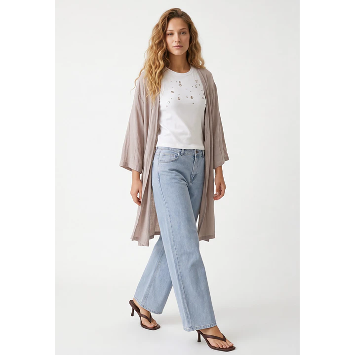 Tapado Liso Mujer Manga 3/4 Beige 3