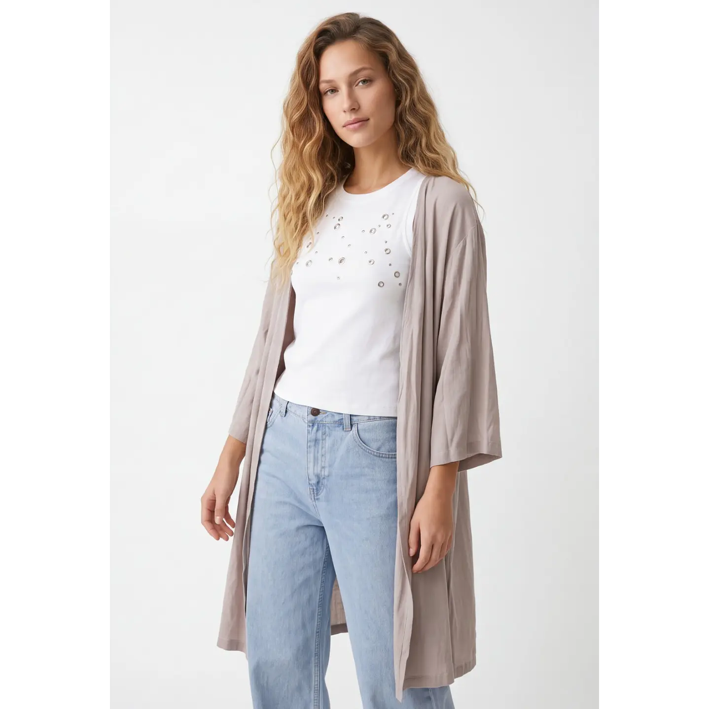 Tapado Liso Mujer Manga 3/4 Beige 1