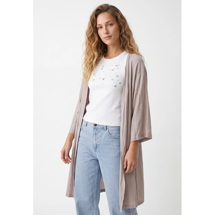 Tapado Liso Mujer Manga 3/4 Beige 1