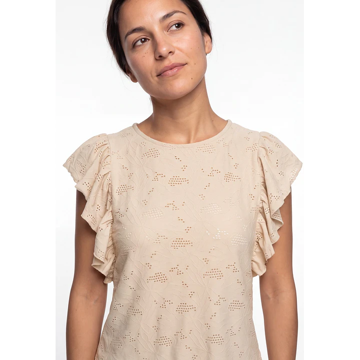 Polera Broderie Mujer Beige 4