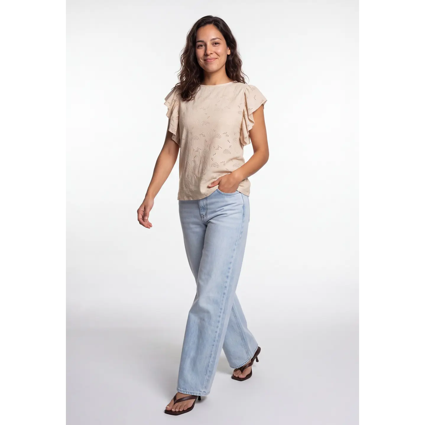 Polera Broderie Mujer Beige 3