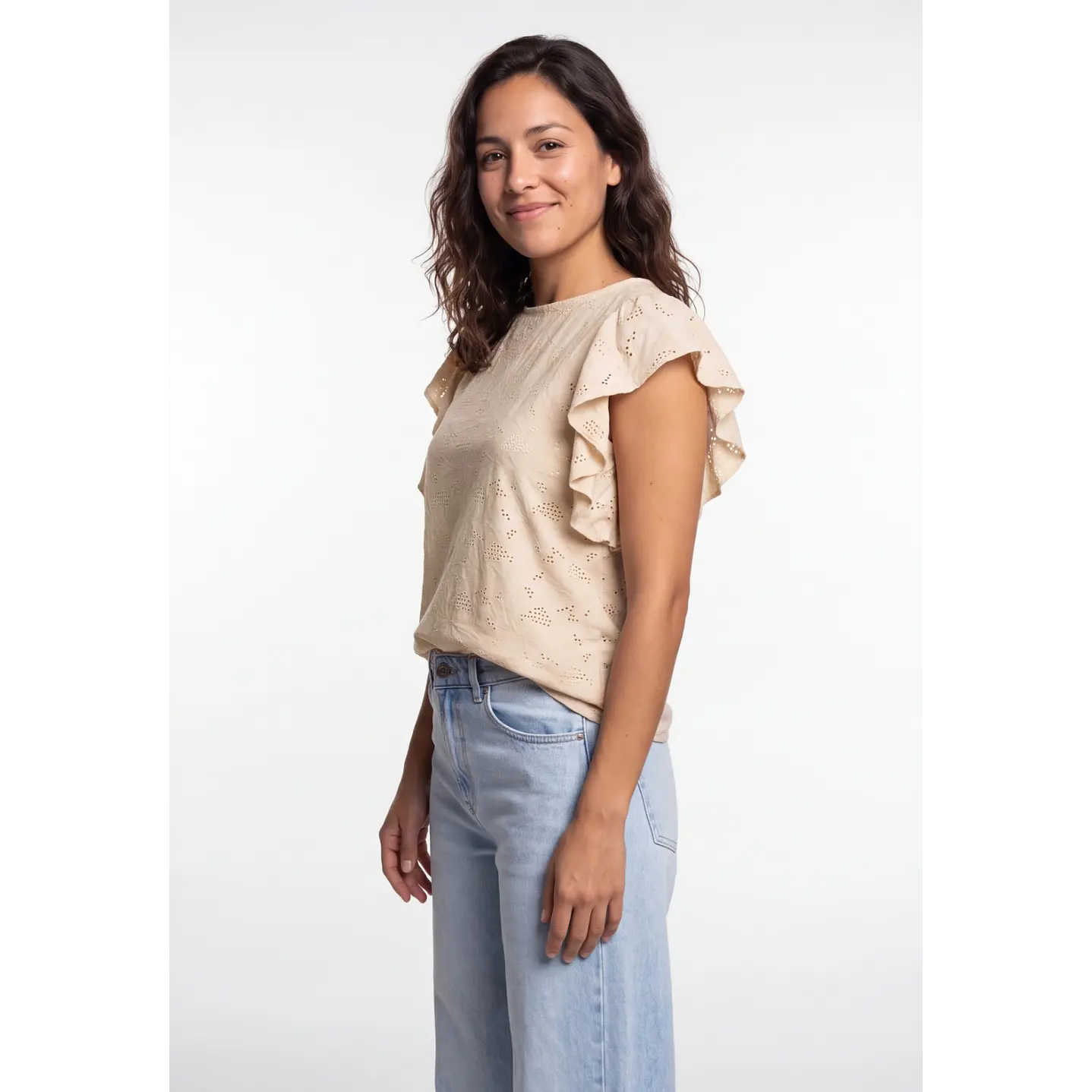 Polera Broderie Mujer Beige 1