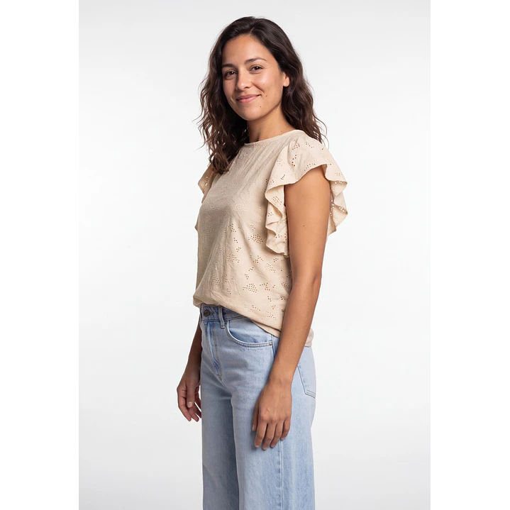 Polera Broderie Mujer Beige 1