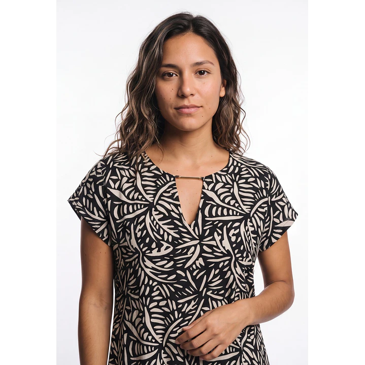 Vestido Hojas Mujer Negro 4