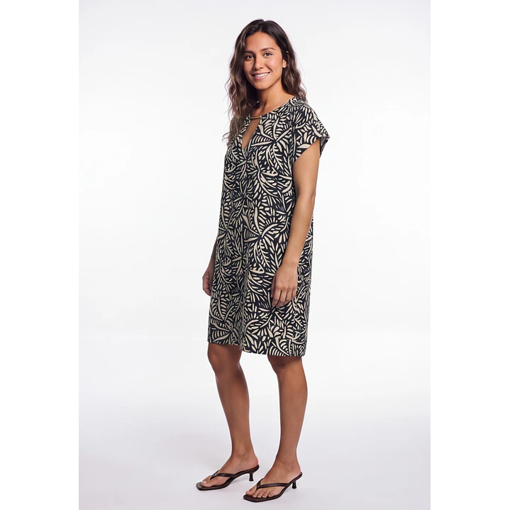 Vestido Hojas Mujer Negro 3