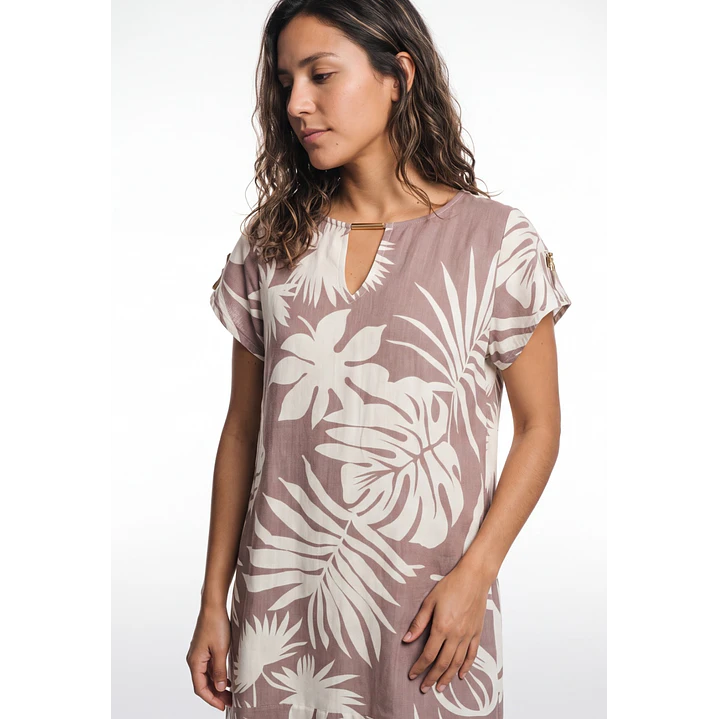 Vestido Hojas Mujer Beige 4
