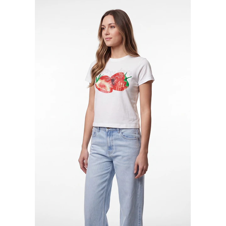 Polera Frutillas Mujer Blanco 1