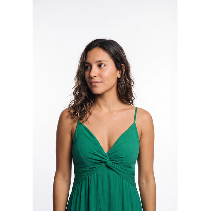 Vestido Largo Espalda Abierta Mujer Verde 4