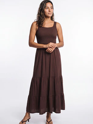Vestido Largo Panal Mujer Café