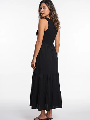 Vestido Largo Panal Mujer Negro