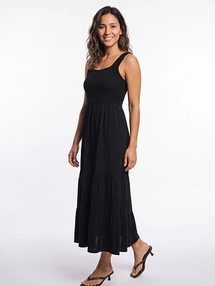 Vestido Largo Panal Mujer Negro