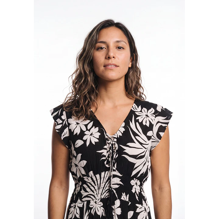 Vestido Largo Flores Mujer Negro 4