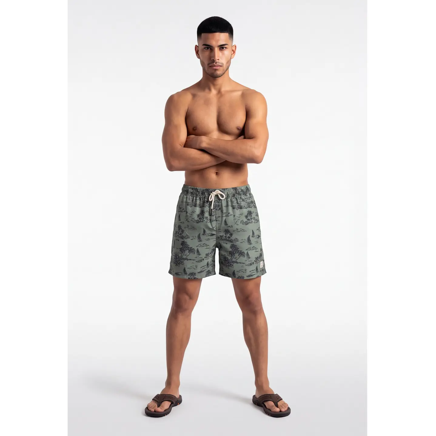 Traje De Baño Palmeras Hombre Verde 3