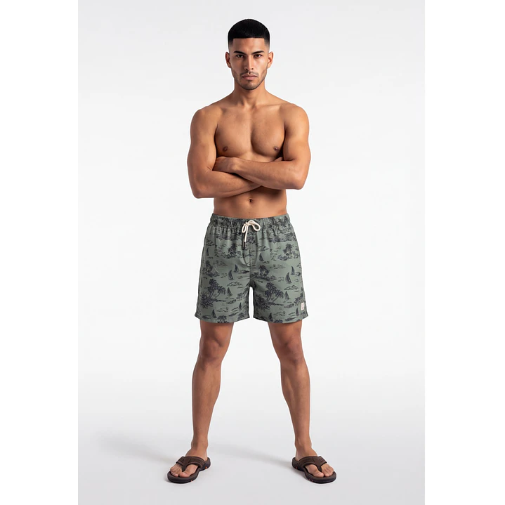 Traje De Baño Palmeras Hombre Verde 3